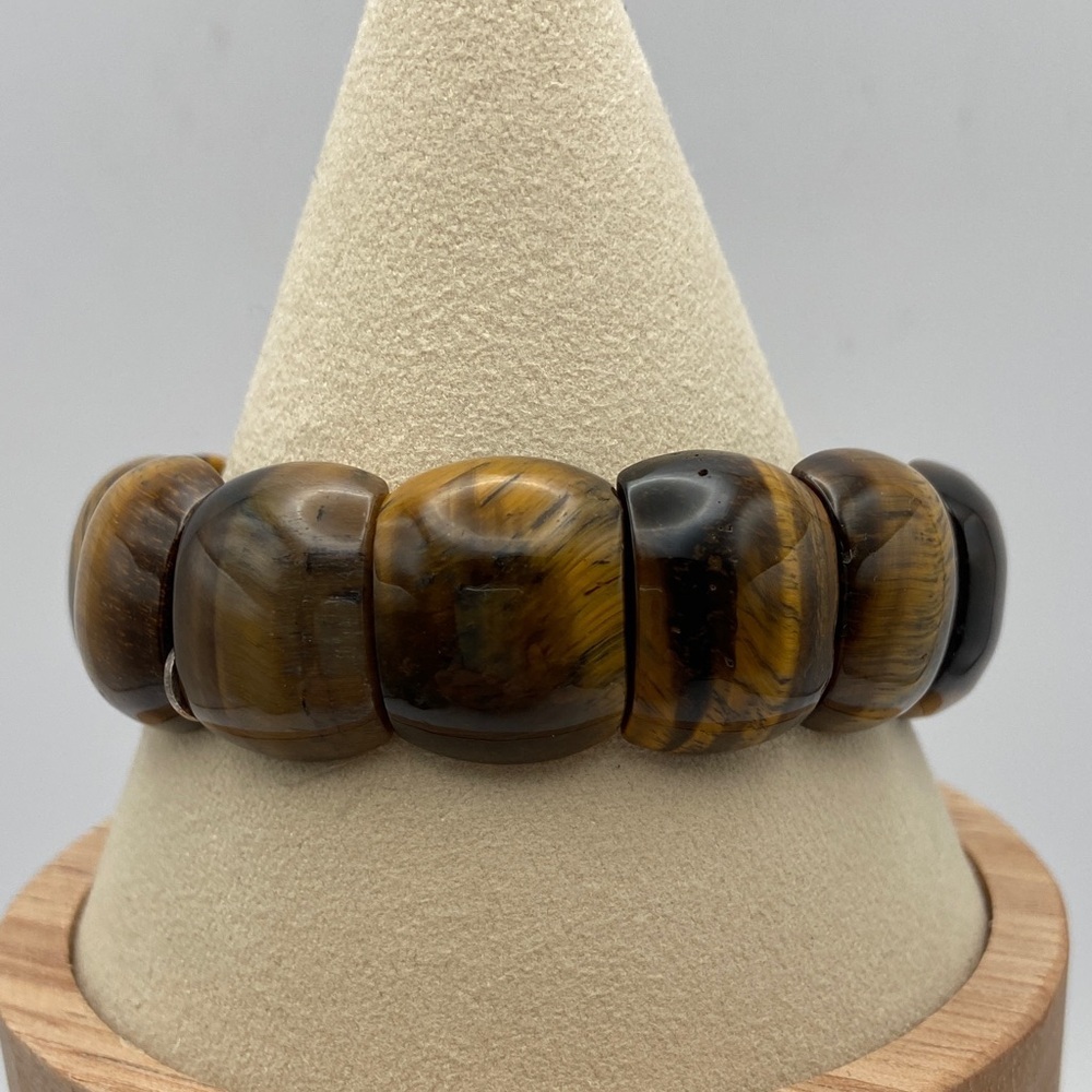 Hand Crafted Tiger’s Eye Cabochon Stretch Bangle Bracelet M/L